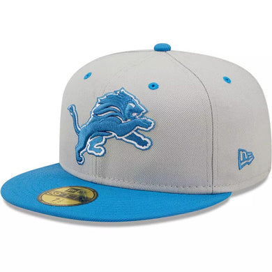 Detroit Lions New Era NFL 59FIFTY 5950 Fitted Cap Hat Gray/Light Blue Crown/Visor Team Color Logo (Sideline)