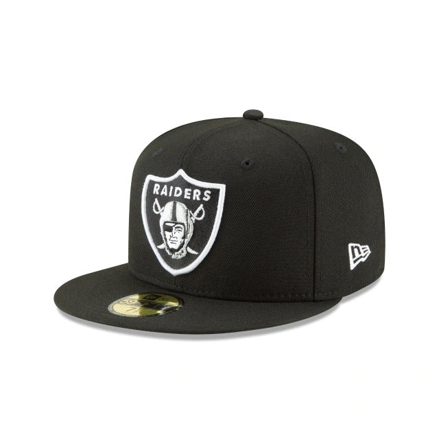 Oakland Raiders New Era NFL 59FIFTY 5950 Fitted Cap Hat Black Crown/Visor Black/White Logo 