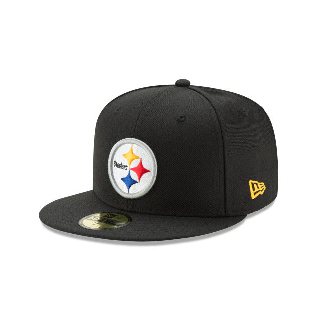 Pittsburgh Steelers New Era NFL 59FIFTY 5950 Fitted Cap Hat Black Crown/Visor Team Color Logo Sideline