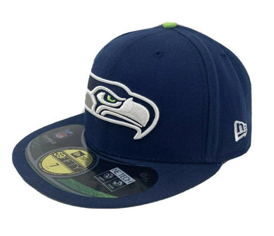 Seattle Seahawks New Era NFL 59FIFTY 5950 Fitted Cap Hat Navy Blue Crown/Visor Team Color Logo (Sideline)