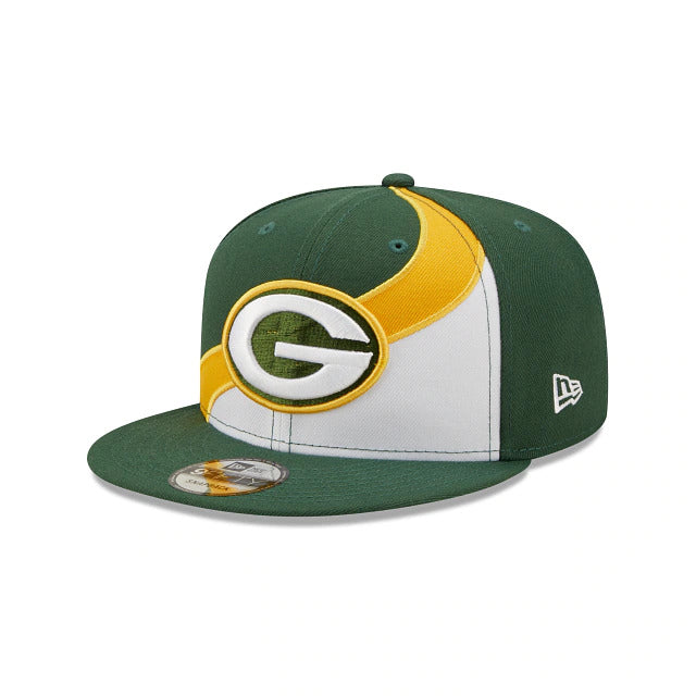 Green Bay Packers New Era NFL 9FIFTY 950 Snapback Cap Hat Green/White/Yellow Wave Crown Green Visor Team Color Logo