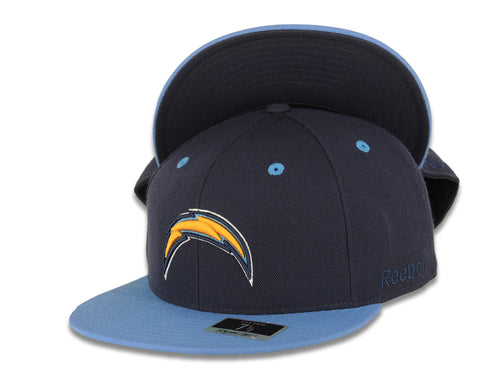 San Diego Chargers Reebok NFL Fitted Cap Hat Navy Blue Crown Sky Blue Visor Team Color Logo Navy Blue Visor