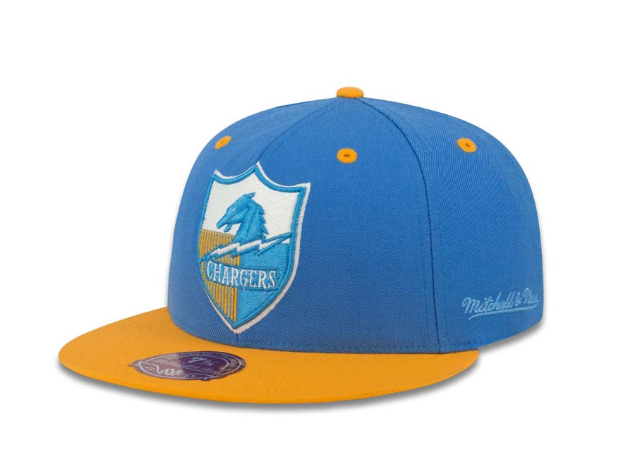 Los Angeles Chargers New Era NFL 59FIFTY 5950 Fitted Cap Hat Sky Blue Crown Gold Visor XL Retro Horse/Shield Team Color Logo