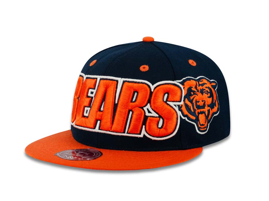 Chicago Bears Mitchell & Ness Fitted Cap Hat Black Crown Orange Visor Orange XL Block Logo