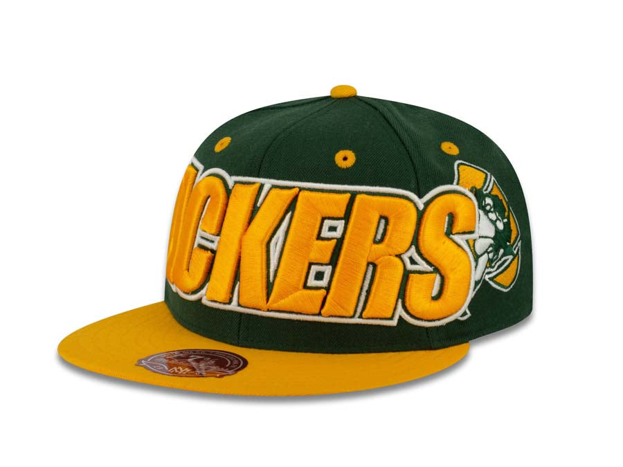 Green Bay Packers Mitchell & Ness Fitted Cap Hat Green Crown Yellow Visor Yellow XL Block Logo