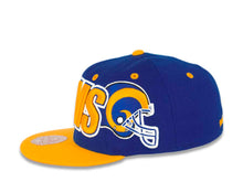 Load image into Gallery viewer, Los Angeles Rams Mitchell &amp; Ness NFL Fitted Cap Hat Royal Blue Crown Yellow Visor Yellow Text Logo
