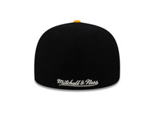 Load image into Gallery viewer, Pittsburgh Steelers Mitchell &amp; Ness Fitted Cap Hat Black Crown Yellow Visor Script Team Color Logo (Vice)
