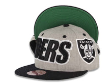 Load image into Gallery viewer, Las Vegas Raiders New Era NFL 59FIFTY 5950 Fitted Cap Hat Heather Gray Crown Black Visor Black/White Logo Green UV
