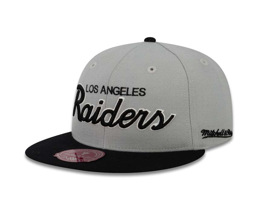 Los Angeles Raiders Mitchell & Ness NFL Fitted Cap Hat Gray Crown Black Visor Black/White Script Logo
