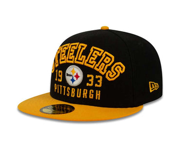 Pittsburgh Steelers New Era NFL Fitted Cap Hat Black Crown Yellow Visor 1933 Block Team Color Logo (Word Knock)