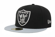 Load image into Gallery viewer, Oakland Raiders New Era NFL 59FIFTY 5950 Fitted Cap Hat Black Crown Gray Visor Team Color Logo

