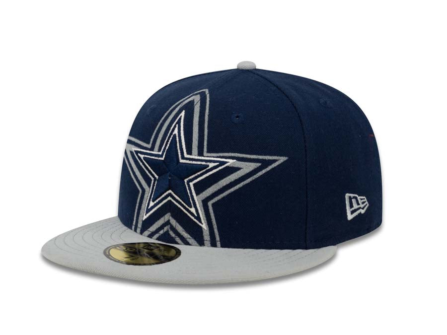 Dallas Cowboys New Era NFL 59FIFTY 5950 Fitted Cap Hat Navy Crown Gray Visor Team Color Logo (Over Flock)