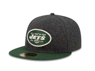 New York Jets New Era NFL 59FIFTY 5950 Fitted Cap Hat Melton Gray Crown Green Visor Team Color Logo 