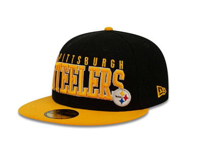Pittsburgh Steelers New Era NFL 59FIFTY 5950 Fitted Cap Hat Black Crown Yellow Visor Yellow/White Block Logo (Chop Block)