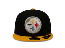 Load image into Gallery viewer, Pittsburgh Steelers New Era NFL 59FIFTY 5950 Fitted Cap Hat Black Crown Yellow Visor Team Color Logo (Edge Flare)
