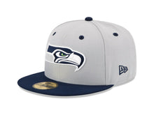 Load image into Gallery viewer, Seattle Seahawks New Era NFL 59FIFTY 5950 Fitted Cap Hat Gray Crown Navy Visor Team Color Logo
