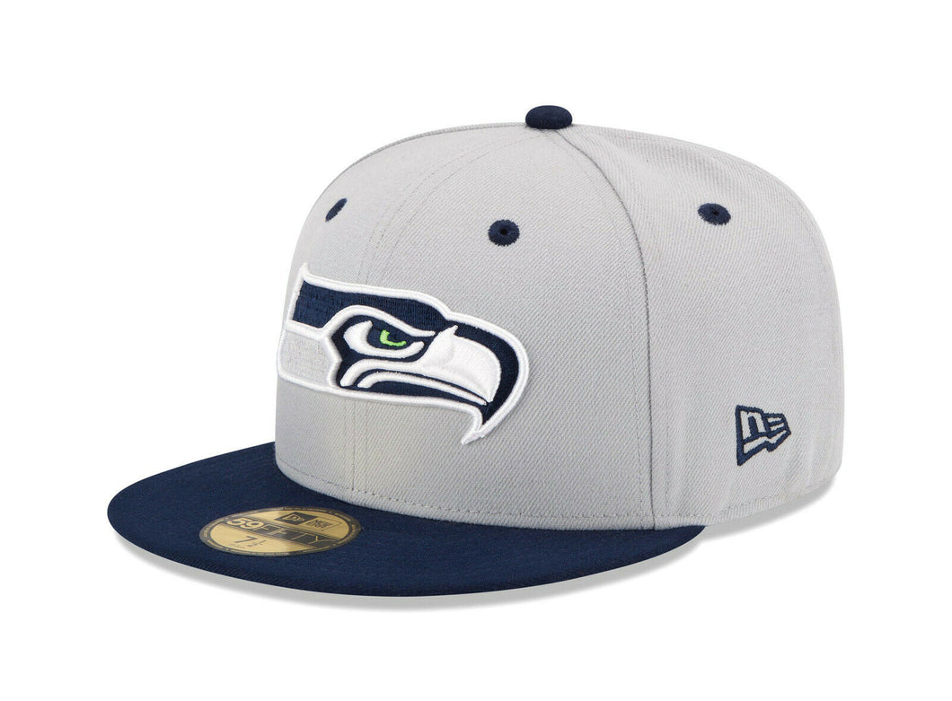 Seattle Seahawks New Era NFL 59FIFTY 5950 Fitted Cap Hat Gray Crown Navy Visor Team Color Logo