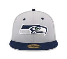 Load image into Gallery viewer, Seattle Seahawks New Era NFL 59FIFTY 5950 Fitted Cap Hat Gray Crown Navy Visor Team Color Logo
