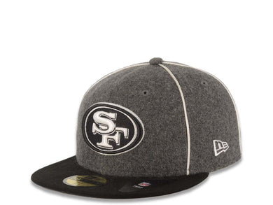 San Francisco 49ers New Era NFL 59FIFTY 5950 Fitted Piping Melton Cap Hat Dark Gray/Black Crown Black Visor Team Color Logo