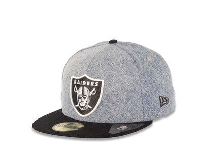 Oakland Raiders New Era NFL 59FIFTY 5950 Fitted Cap Hat Blue Denim Crown Black Visor Team Color Logo