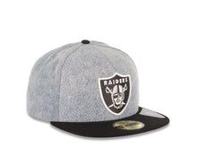 Load image into Gallery viewer, Oakland Raiders New Era NFL 59FIFTY 5950 Fitted Cap Hat Blue Denim Crown Black Visor Team Color Logo
