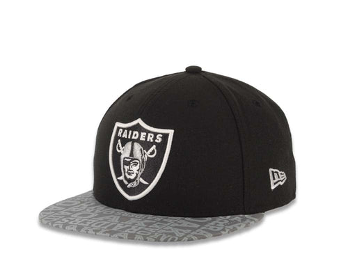Oakland Raiders New Era 59FIFTY 5950 Fitted Cap Hat Black Crown Gray Reflective Visor Team Color Logo