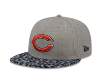 Load image into Gallery viewer, Chicago Bears New Era NFL 59FIFTY 5950 Fitted Cap Hat Heather Gray Crown Navy Leopard Print Visor Team Color Logo (Leopardvize)
