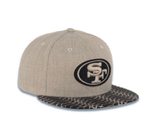 Load image into Gallery viewer, San Francisco 49ers New Era NFL 59FIFTY 5950 Fitted Heather Cap Hat Gray Crown Black Visor Team Color Logo Snake Vizer
