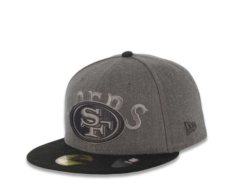 San Francisco 49ers New Era NFL 59FIFTY 5950 Fitted Cap Hat Heather Dark Gray Crown Black Visor Black/Gray Logo