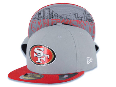 San Francisco 49ERS New Era NFL 59FIFTY 5950 Fitted Cap Hat Gray Crown Red Visor Team Color Logo (2015 Draft)