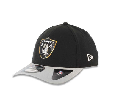 Oakland Raiders New Era NFL 39THIRTY 3930 Flexfit Cap Hat Black Crown Gray Visor Fused Metallic Applique Team Color Logo (2015 Draft)