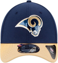 Load image into Gallery viewer, Los Angeles Rams New Era NFL 39THIRTY 3930 Flexfit 2015 Draft Cap Hat Navy Blue Crown Wheat Visor Team Color Logo
