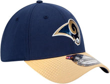 Load image into Gallery viewer, Los Angeles Rams New Era NFL 39THIRTY 3930 Flexfit 2015 Draft Cap Hat Navy Blue Crown Wheat Visor Team Color Logo
