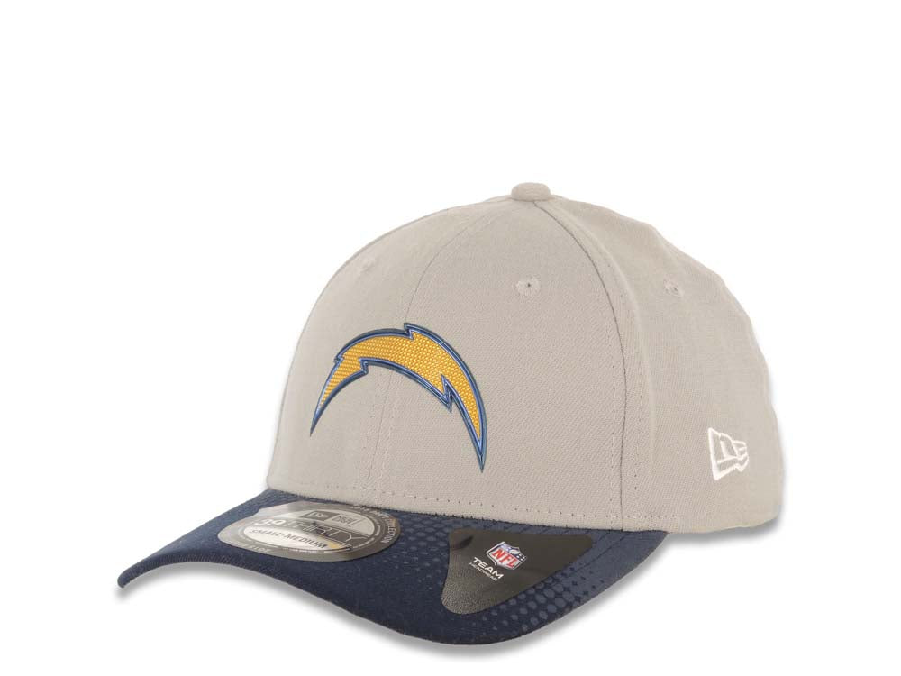 San Diego Chargers New Era NFL 39THIRTY 3930 Flexfit Cap Hat Gray Crown Navy Visor Fused Metallic Applique Team Color Logo (2015 Draft)