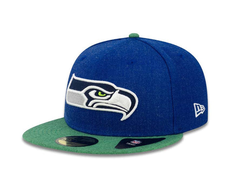 Seattle Seahawks New Era NFL 59FIFTY 5950 Fitted Cap Hat Heather Navy Crown Heather Green Visor Team Color Logo