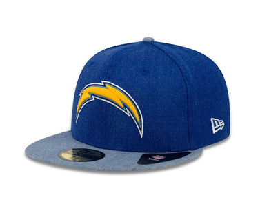 San Diego Chargers New Era NFL 59FIFTY 5950 Fitted Cap Hat Heather Navy Crown Heather Sky Blue Visor Team Color Logo