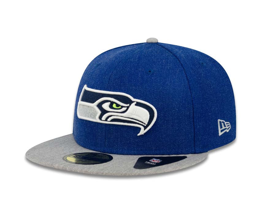 Seattle Seahawks New Era NFL 59FIFTY 5950 Fitted Cap Hat Heather Navy Crown Heather Gray Visor Team Color Logo