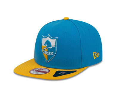 San Diego Chargers New Era NFL 9FIFTY 950 Snapback Cap Hat Sky Blue Crown Yellow Visor Retro Horse/Shield Team Color Logo (Baycik)
