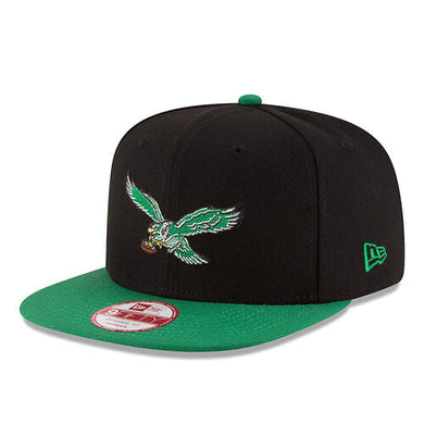 Philadelphia Eagles New Era NFL 9FIFTY 950 Original Fit Snapback Cap Hat Black Crown Green Visor Retro Logo (Baycik)