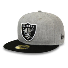 Load image into Gallery viewer, Oakland RAIDERS New Era 59FIFTY 5950 Fitted Cap Hat Gray Crown Black Visor Team Color Logo Black UV
