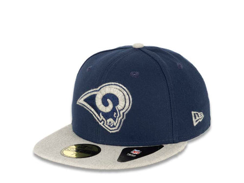 Los Angeles Rams New Era NFL 59FIFTY 5950 Fitted Heather Cap Hat Navy Crown Gray Visor Navy/Gray Logo