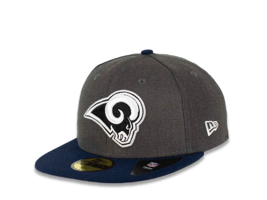Los Angeles Rams New Era NFL 59FIFTY 5950 Fitted Heather Cap Hat Dark Gray Crown Navy Visor Black/White Logo