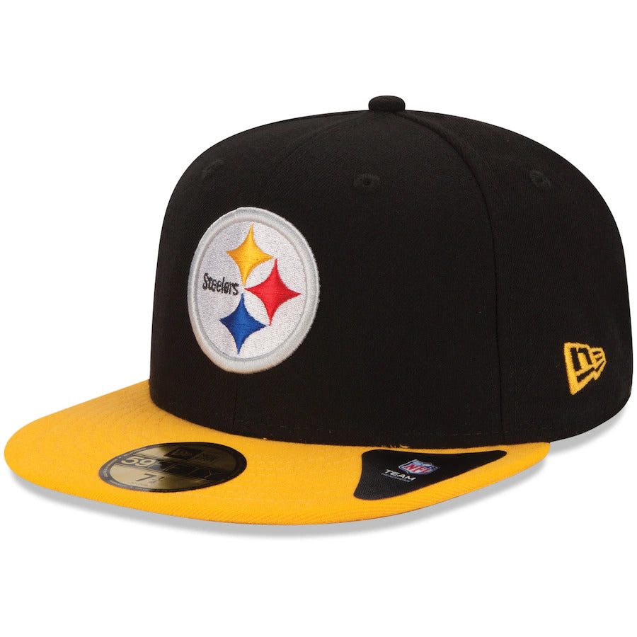 Pittsburgh Steelers New Era NFL 59FIFTY 5950 Fitted Cap Hat Black Crown Yellow Visor Team Color Logo