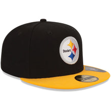 Load image into Gallery viewer, Pittsburgh Steelers New Era NFL 59FIFTY 5950 Fitted Cap Hat Black Crown Yellow Visor Team Color Logo

