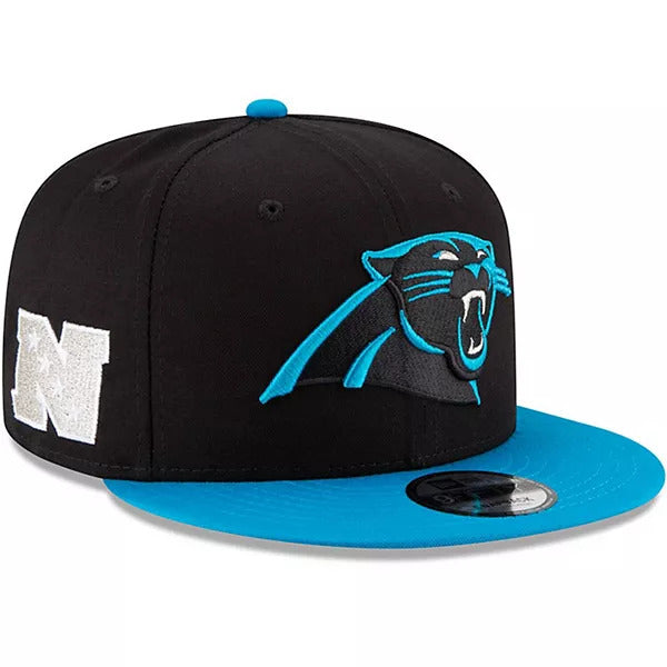 Carolina Panthers New Era NFL 9FIFTY 950 Snapback Cap Hat Black Crown Sky Blue Visor Team Color Logo (Baycik)