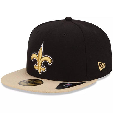 (Youth) New Orleans Saints New Era NFL 59FIFTY 5950 Kid Fitted Cap Hat Black Crown Wheat Visor Team Color Logo
