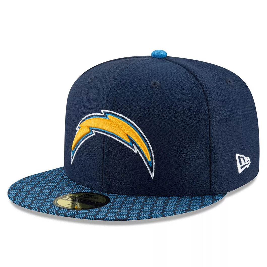 Los Angeles Chargers New Era NFL 59FIFTY 5950 Kid Fitted 2017 Sideline Cap Hat Navy Crown Blue/Black Visor Team Color Logo
