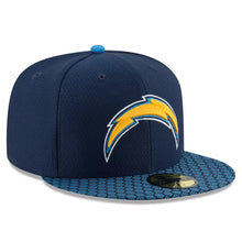 Load image into Gallery viewer, Los Angeles Chargers New Era NFL 59FIFTY 5950 Kid Fitted 2017 Sideline Cap Hat Navy Crown Blue/Black Visor Team Color Logo
