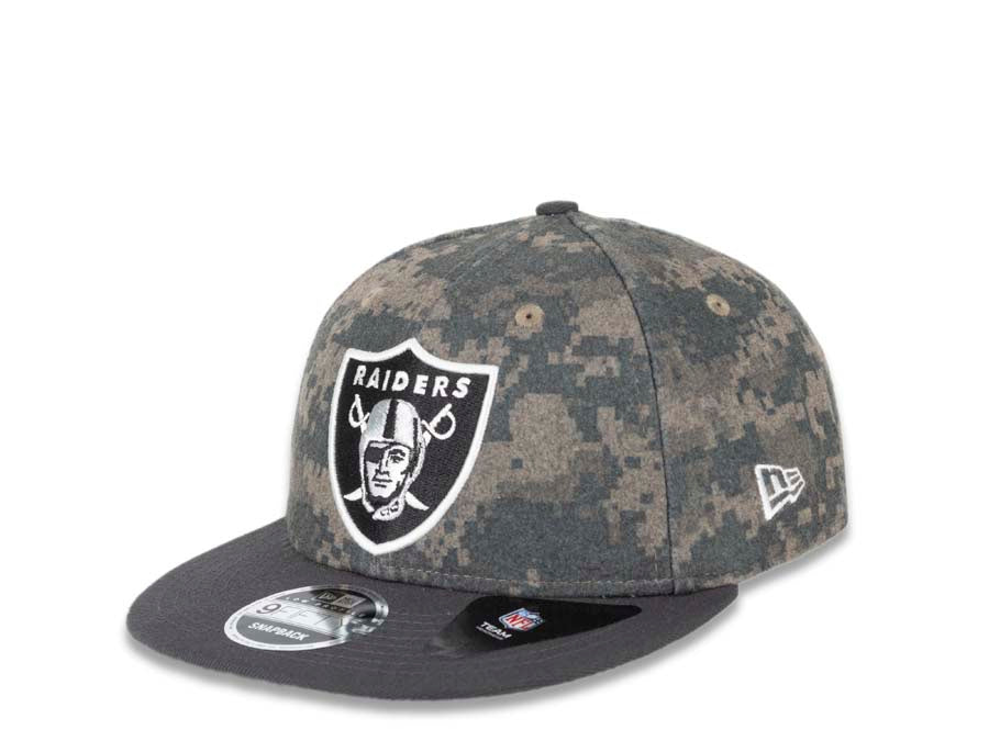 Oakland Raiders New Era NFL 9FIFTY 950 Snapback Cap Hat Camo Crown Dark Gray Visor Team Color Logo