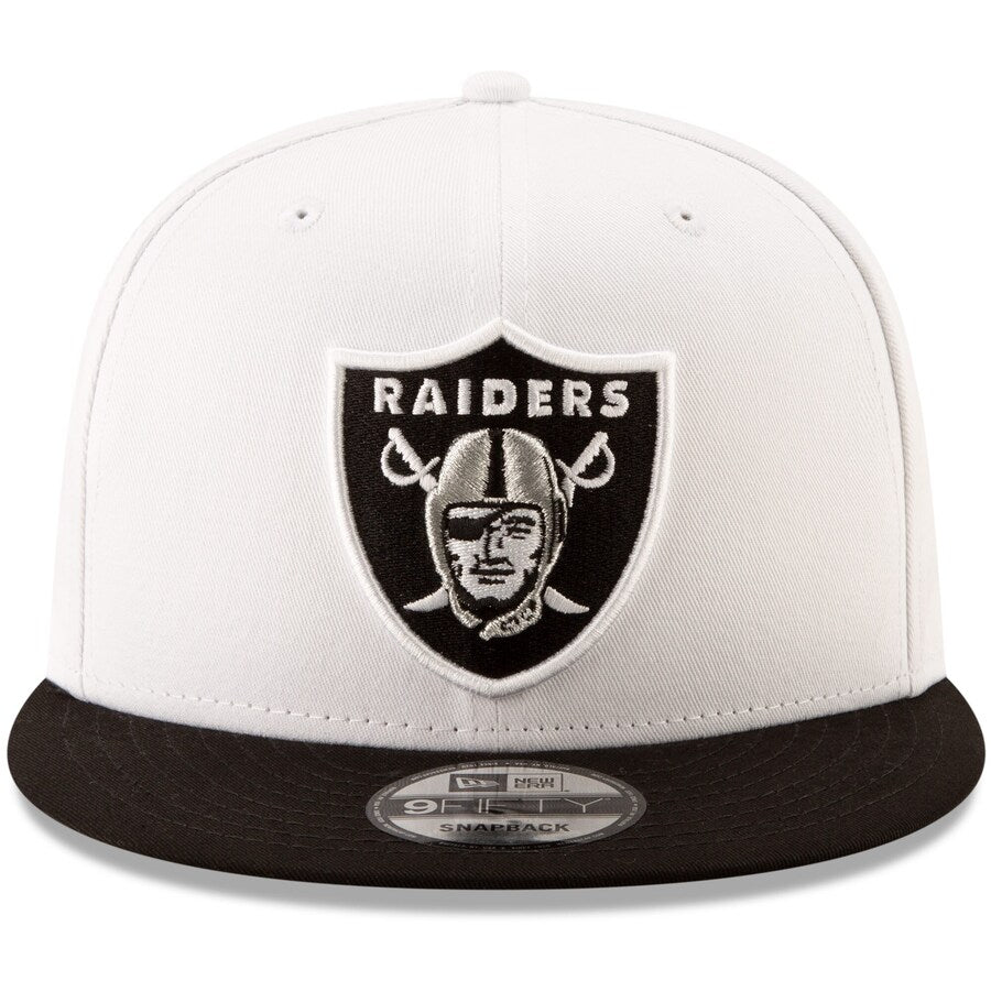 Las Vegas Raiders New Era NFL 9FIFTY 950 Snapback Cap Hat Black Crown White/BlackLogo 75th Anniversary Side Patch Gray UV